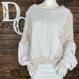 Altard State Jenna Crochet Open Knit Lace Raglan Reverse Stitch Crewneck Sweater